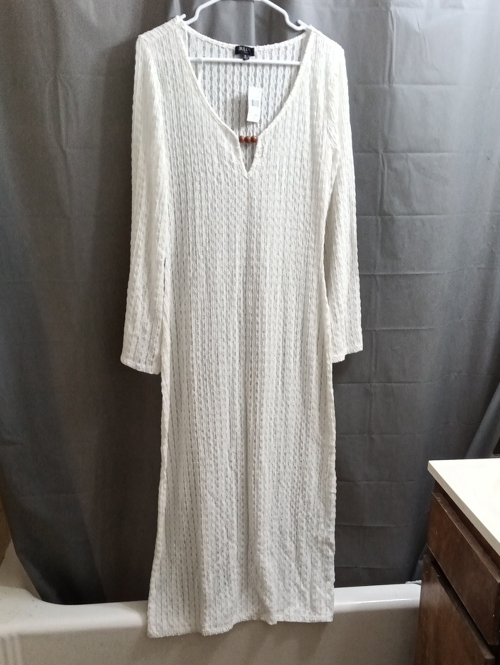 Julia by Love J Ivory Textured Knit Maxi Dress with Wooden Bead Accent